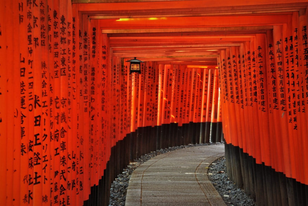 orange and black tunnel with orange lights