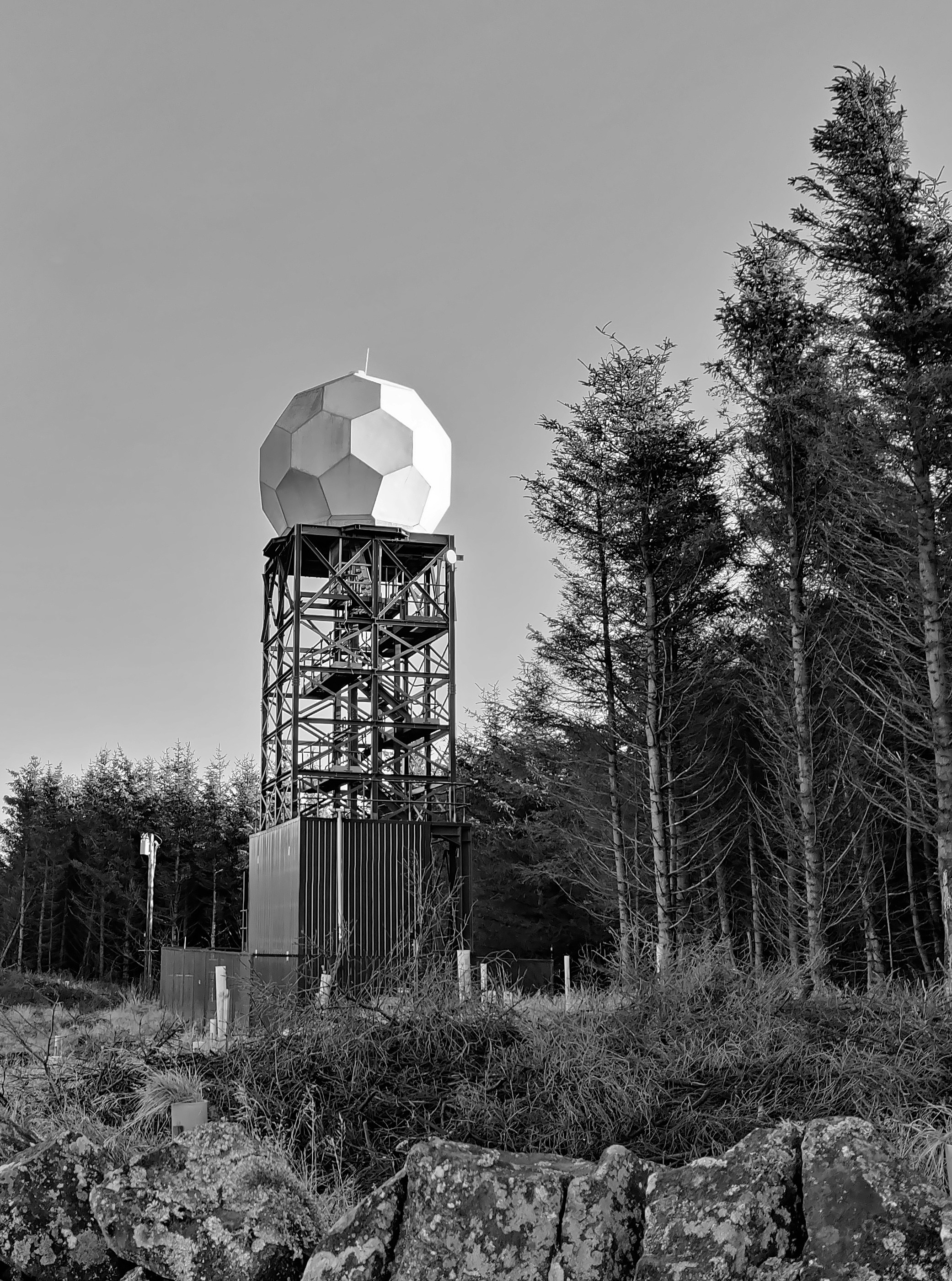 Monitoring station atop Scottish hill forest