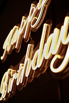 Black and white metal frame with red neon details for a birthday party