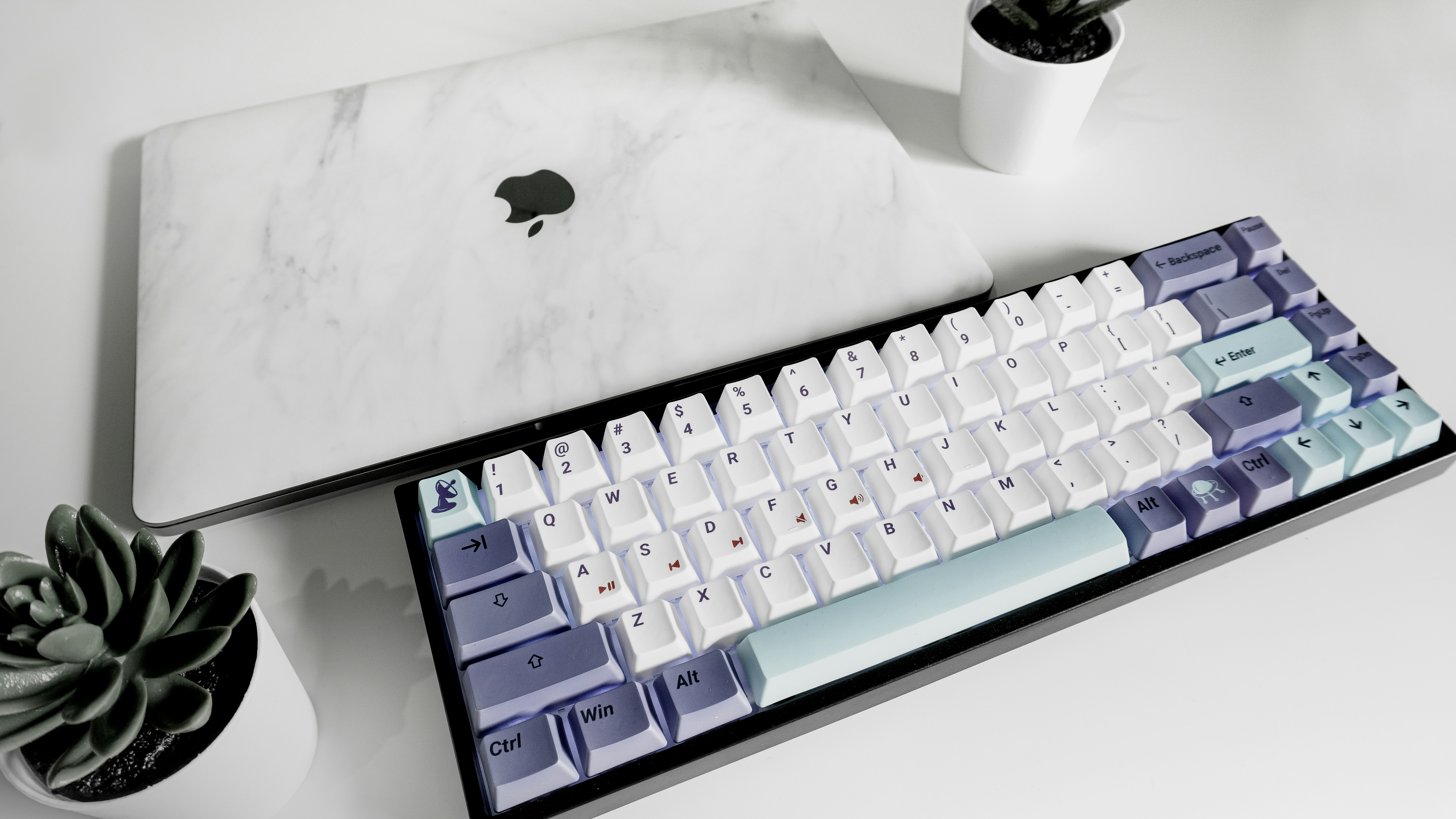 blue and white computer keyboard