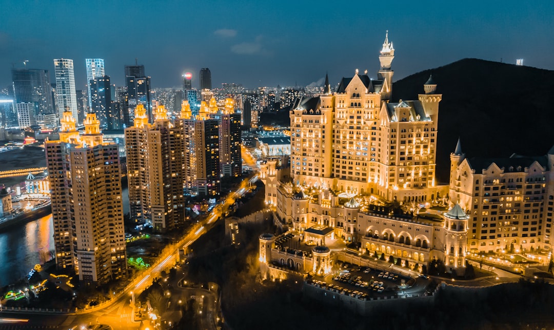 city skyline during night time