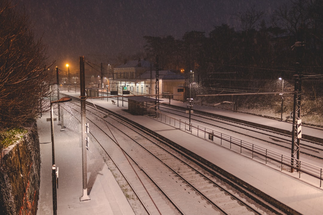 train rail road during night time