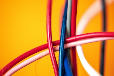 A close-up of colorful electrical cables and connectors.