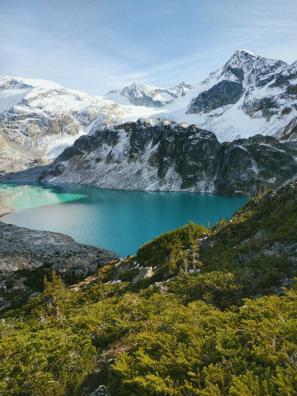 lake in the middle of mountains