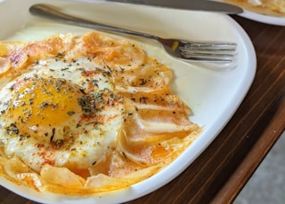 egg omelet on white ceramic plate