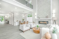 white and brown living room set