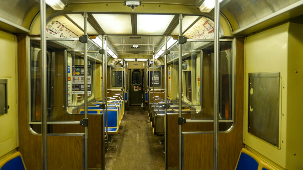 blue and white train interior