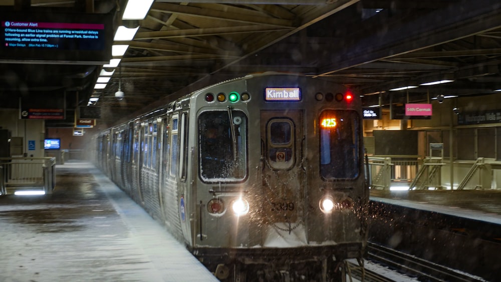 gray train in a train station