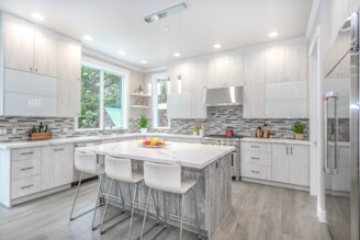 white and gray kitchen counter