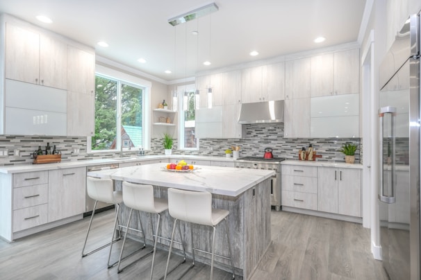 white and gray kitchen counter