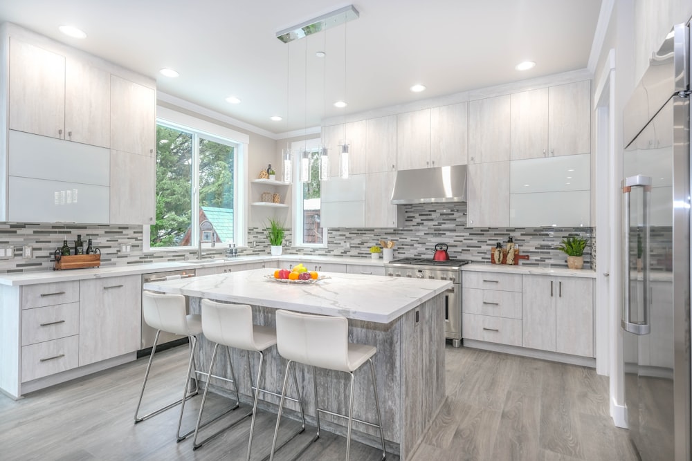 white and gray kitchen counter