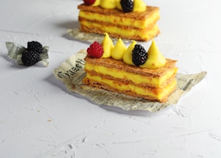 sliced cake on white ceramic plate