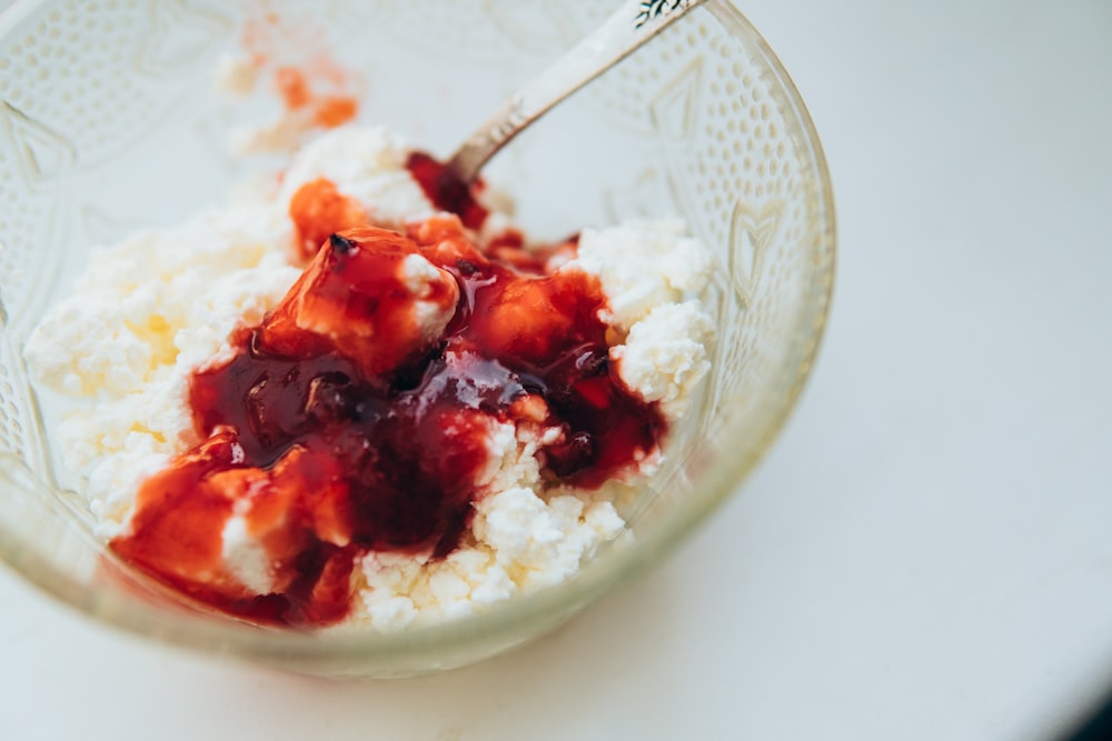 red sauce on white ceramic bowl