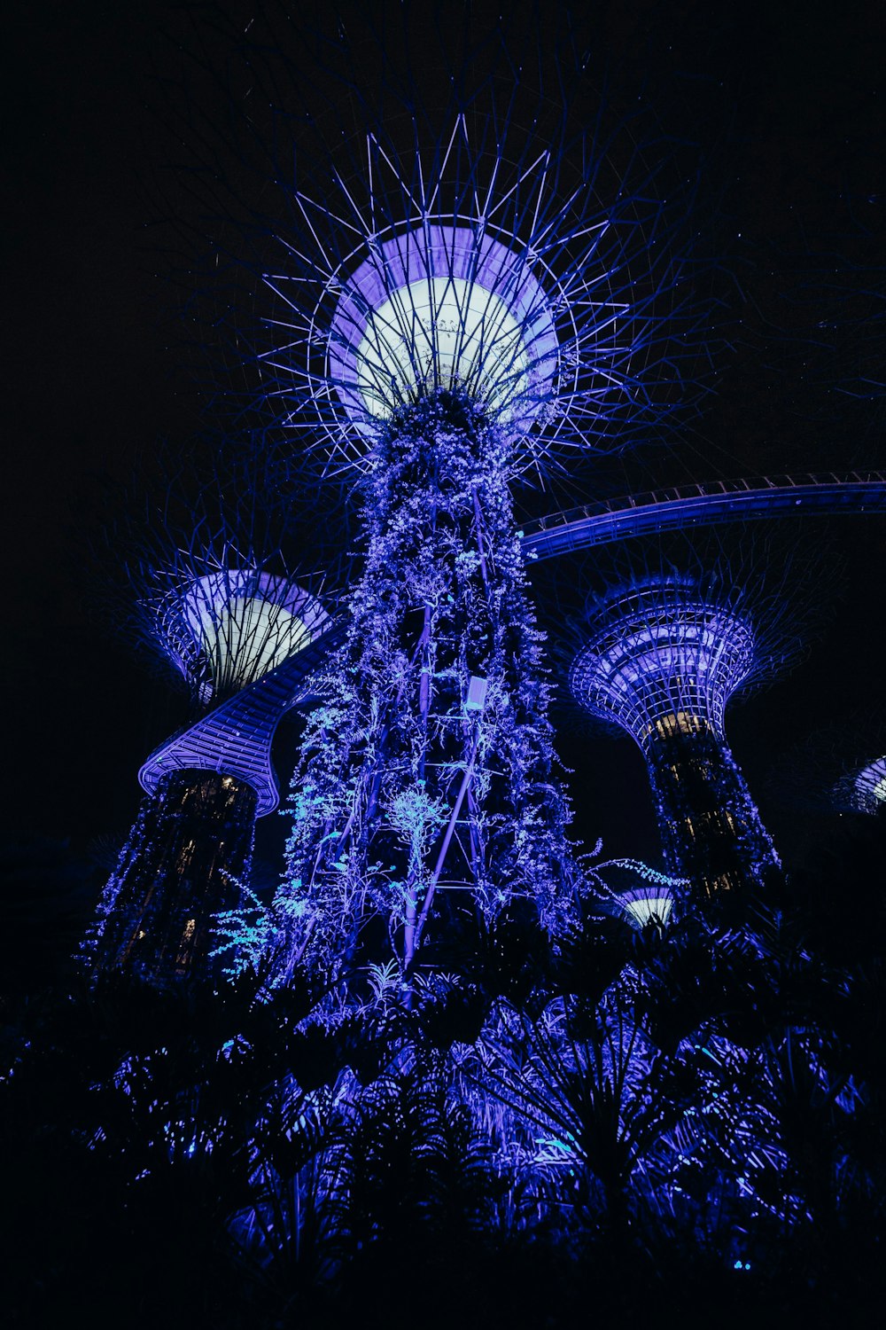 purple and white lighted tower during night time