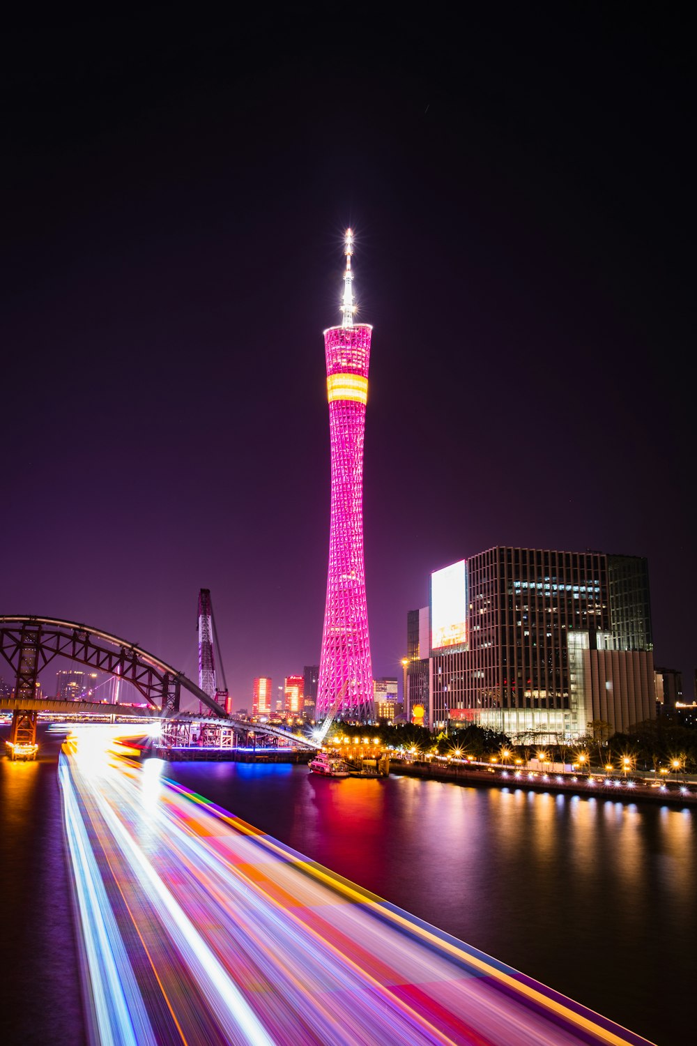 city skyline during night time