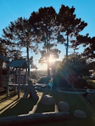 A group of children playing happily outside under a shaded playground