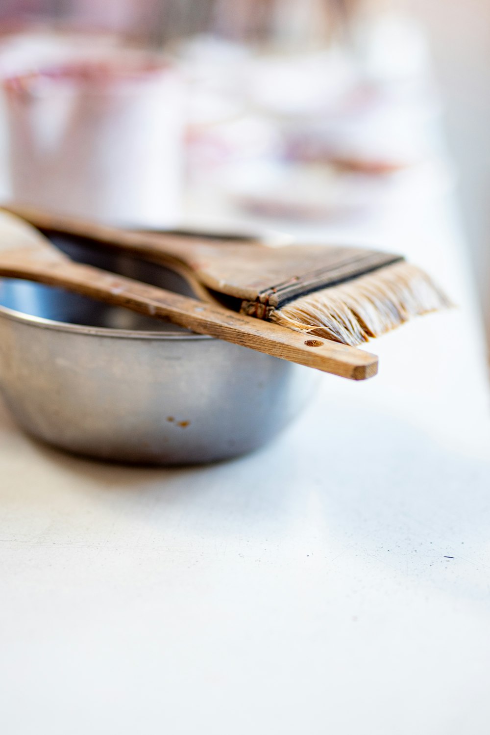 brown wooden fork on white ceramic bowl