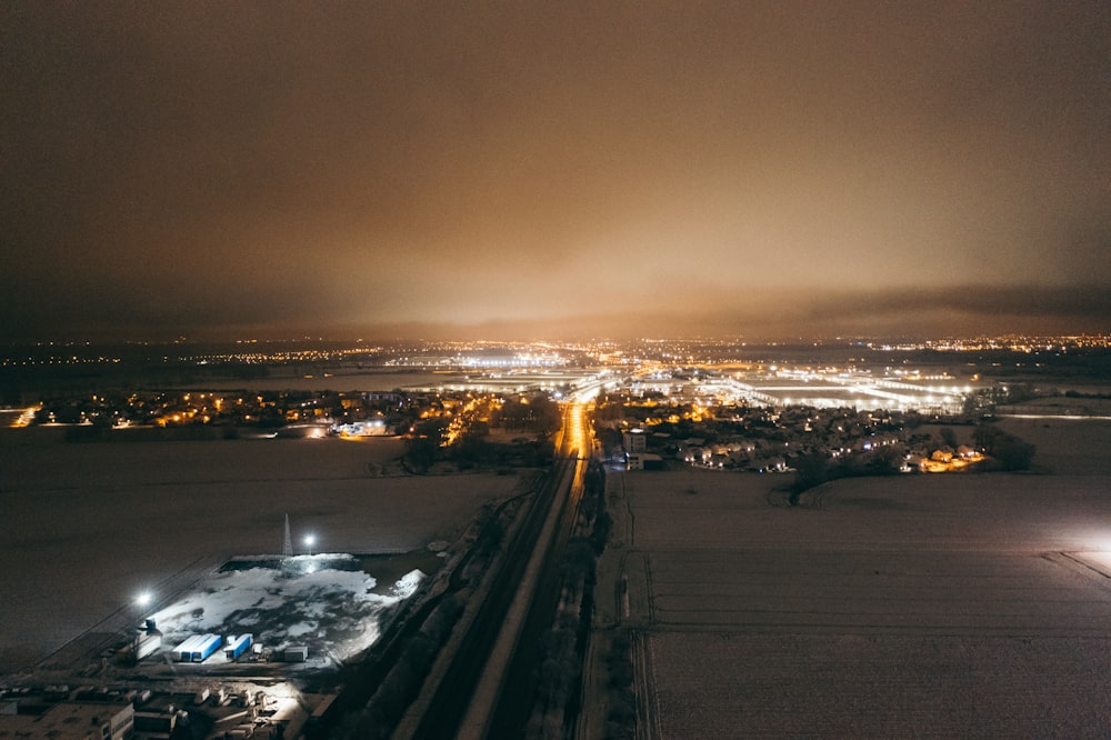 city with high rise buildings during night time