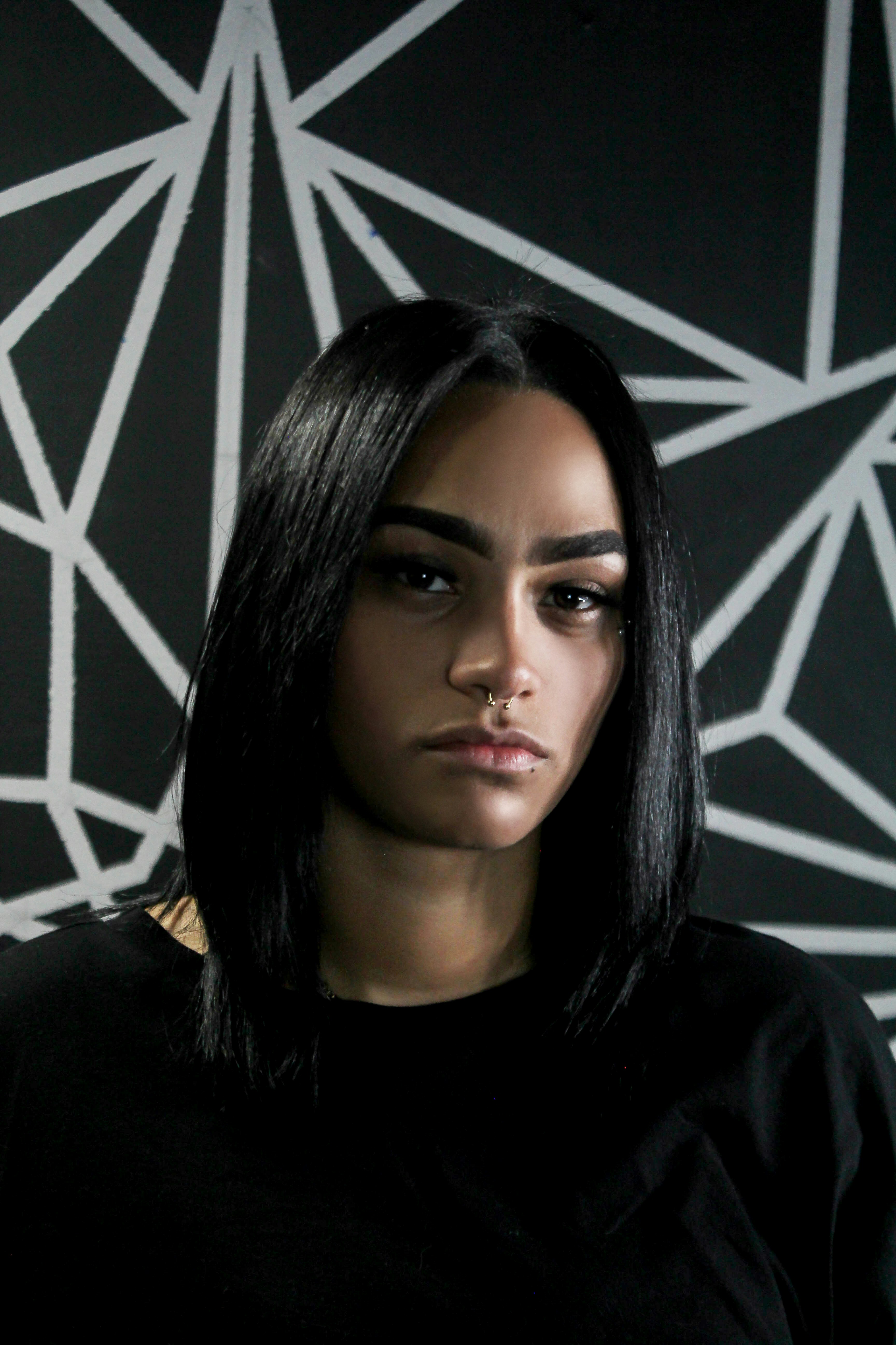 woman in black crew neck shirt