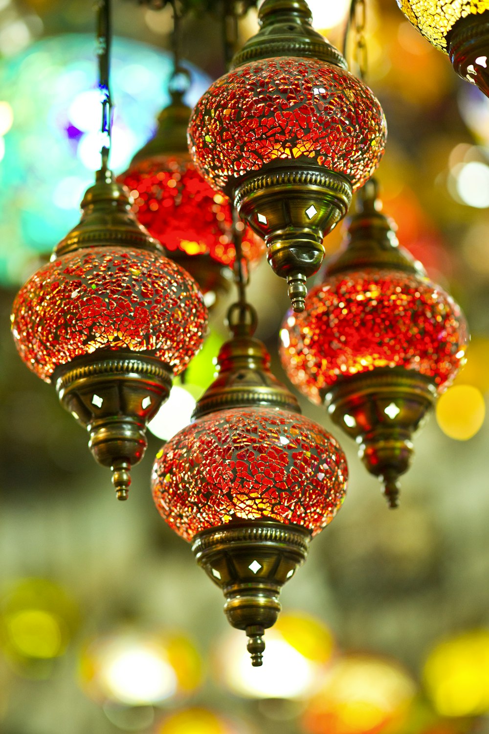 red and gold pendant lamp