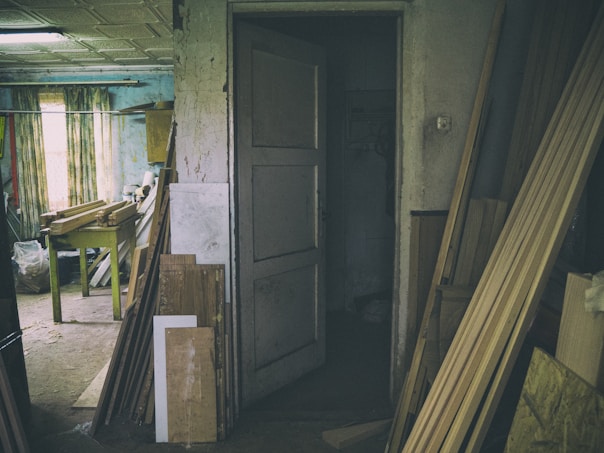 brown wooden chair near brown wooden door