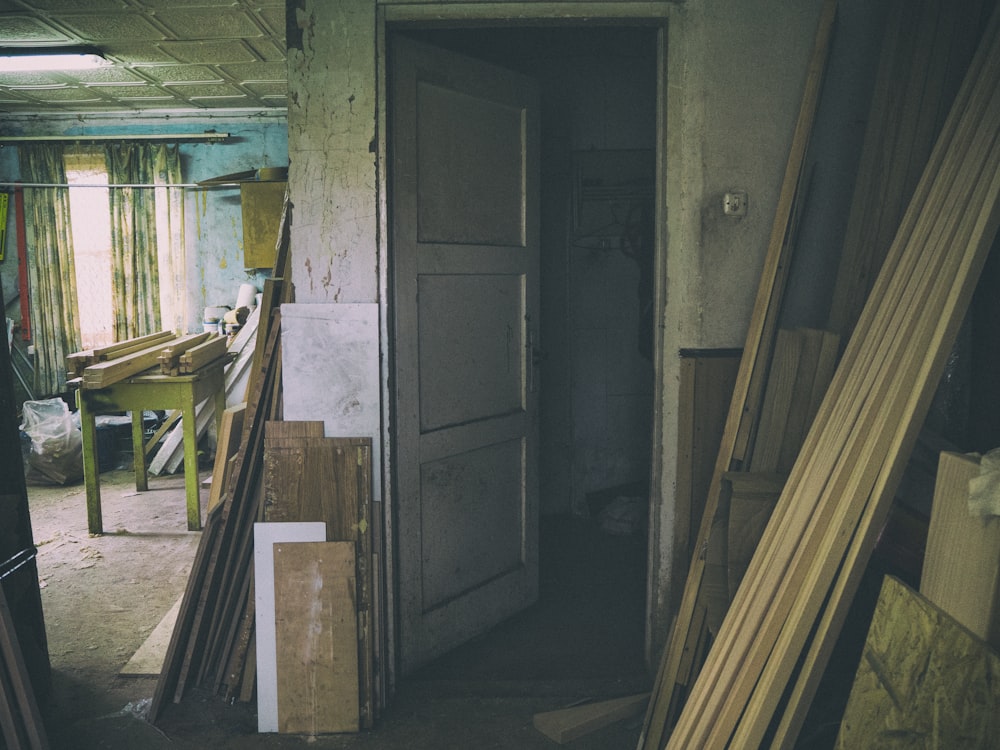 brown wooden chair near brown wooden door