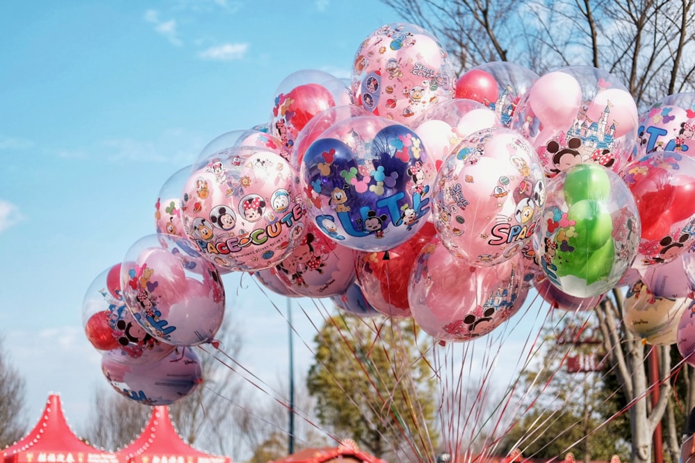 red and white balloons on green grass during daytime