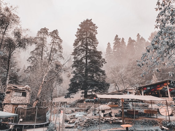 A serene setting for a spiritual retreat with nature in the background.