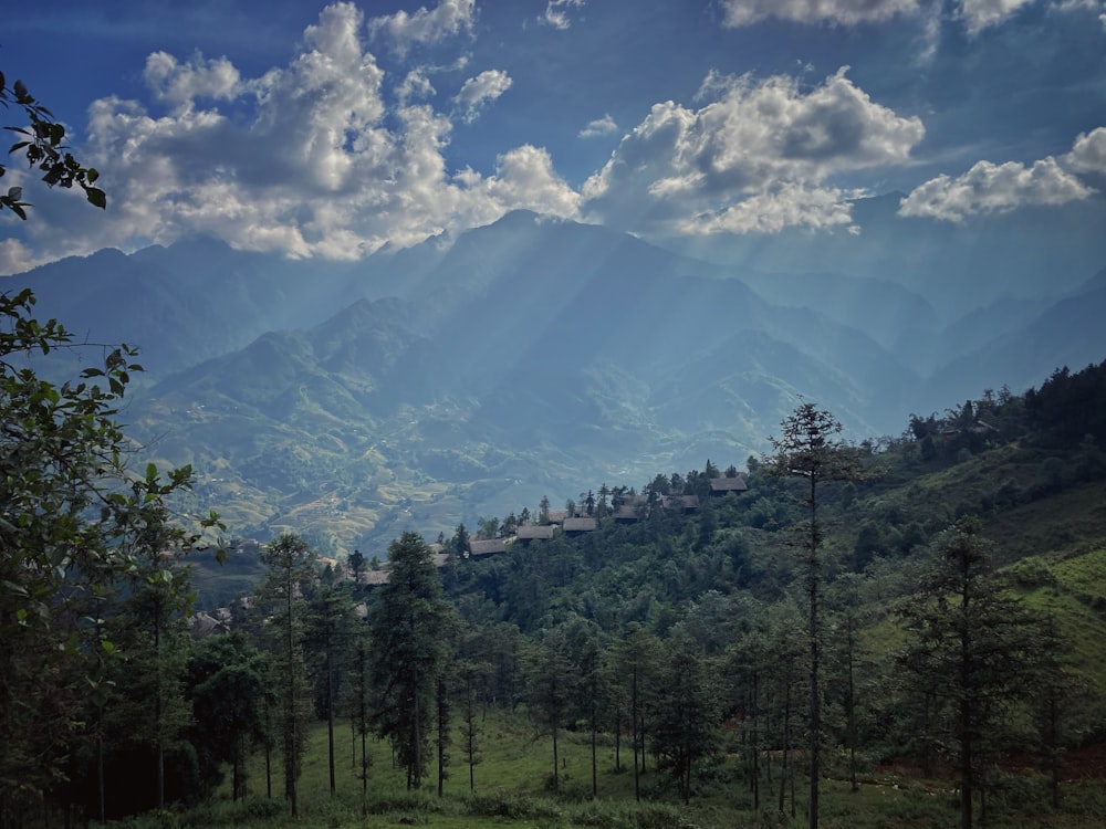 green trees and mountains under white clouds and blue sky during daytime