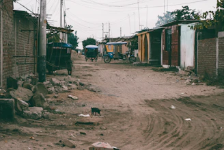 blue and black truck near brown building during daytime