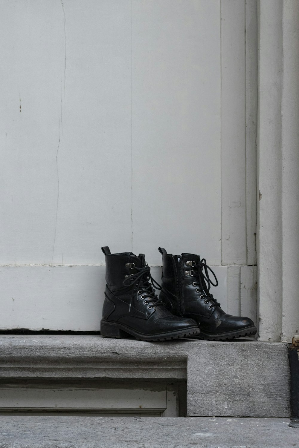 black leather lace up boots