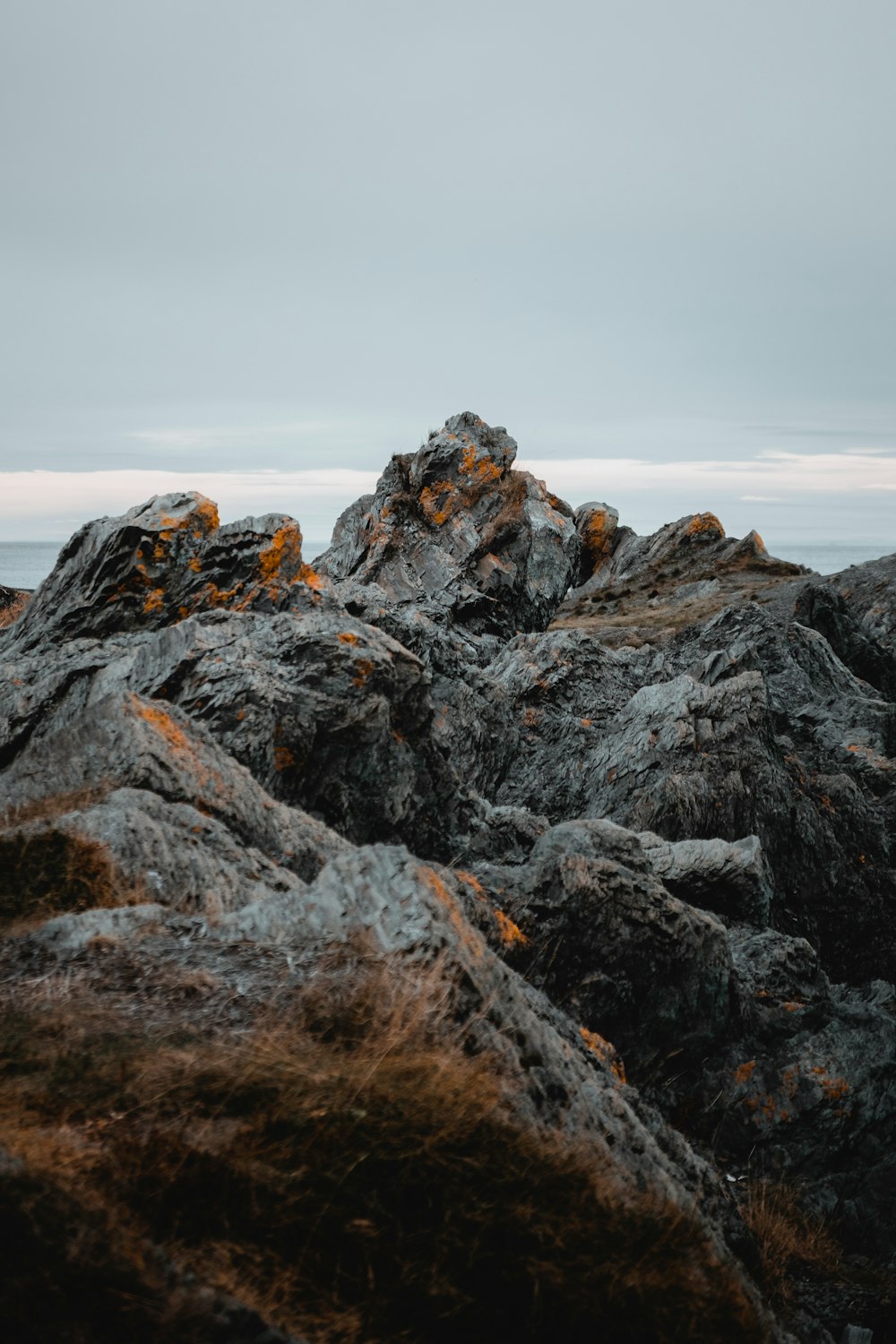 brown and black rock formation near body of water during daytime