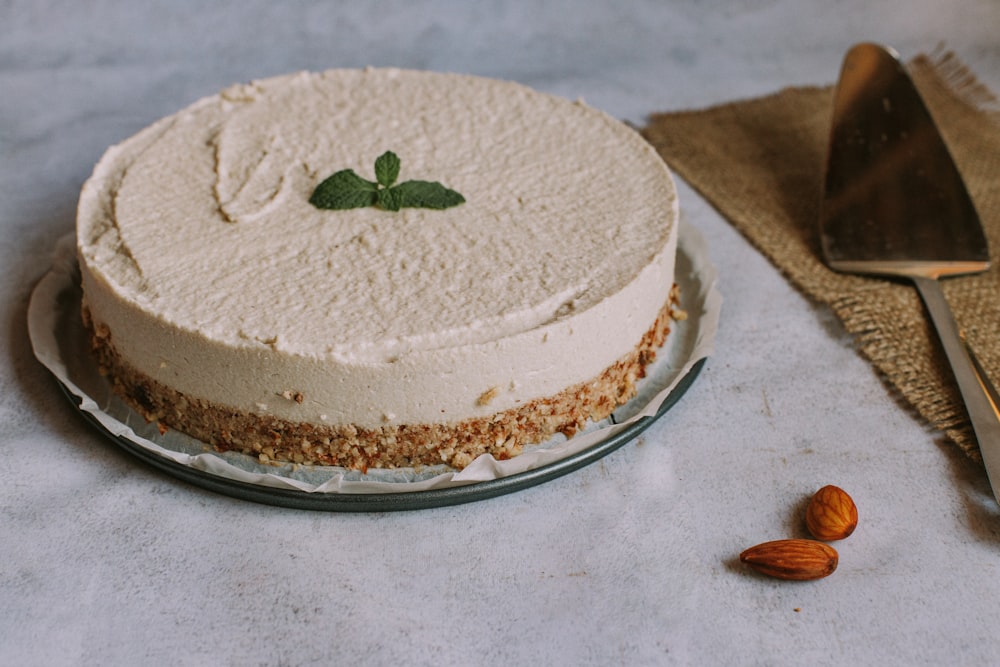 white cake on white ceramic plate