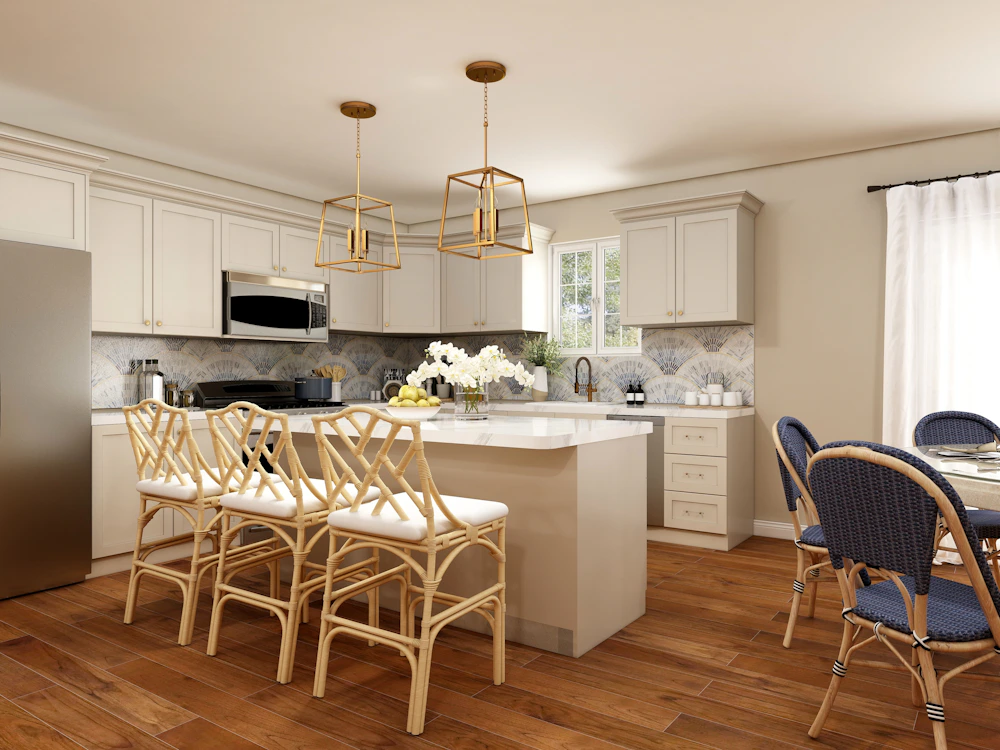 Contemporary kitchen with a large island and seating