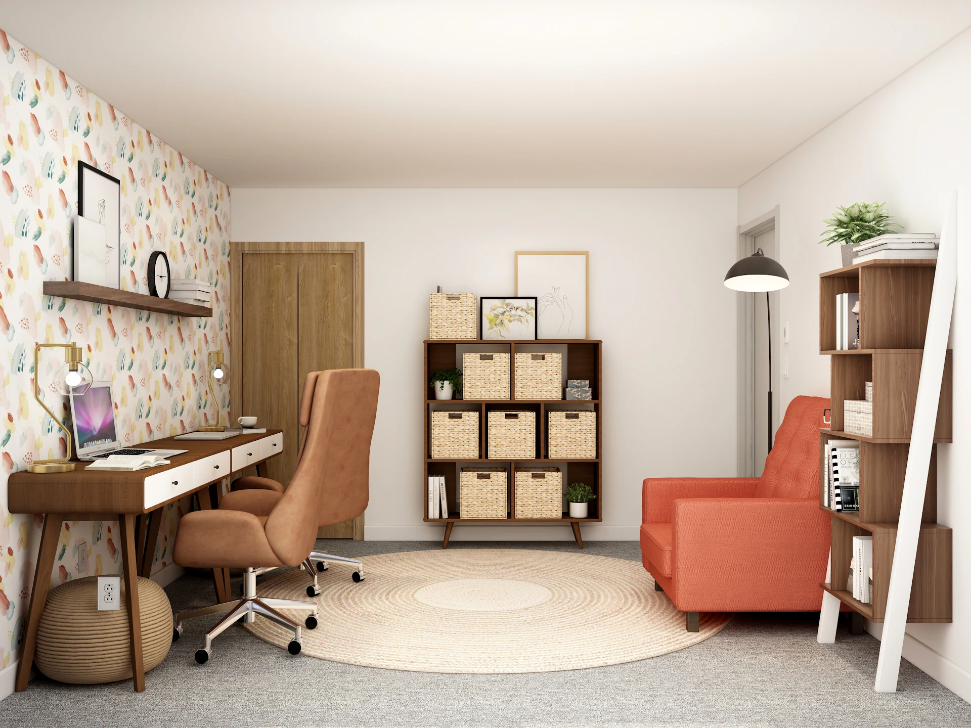 Study corner with wooden storage