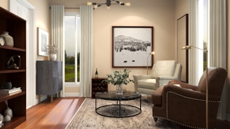 white and brown living room set