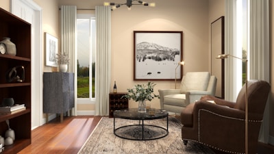 white and brown living room set