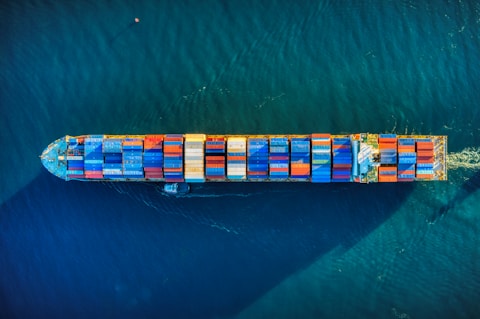 aerial view of cargo boat on water