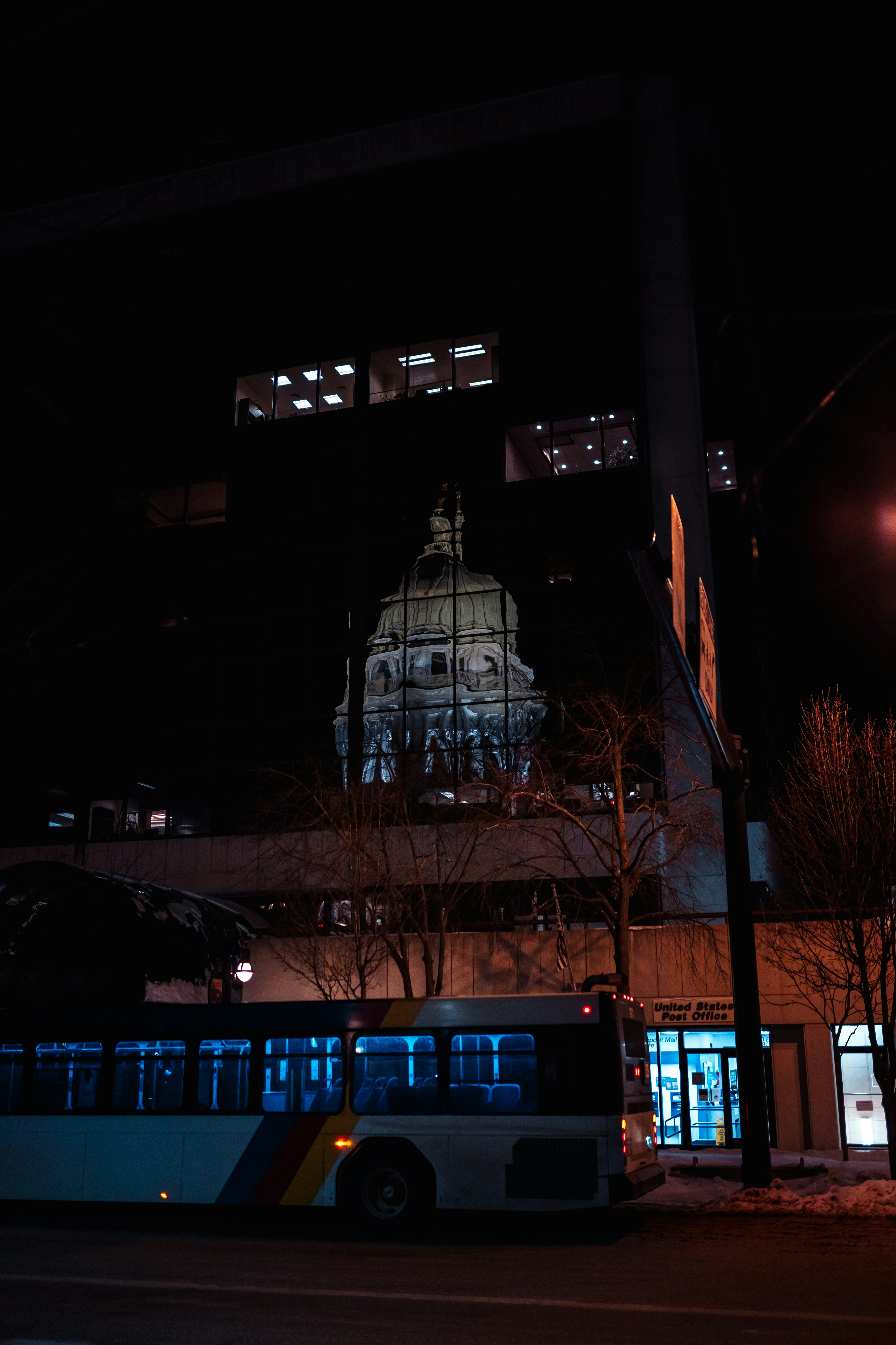 white concrete building during night time