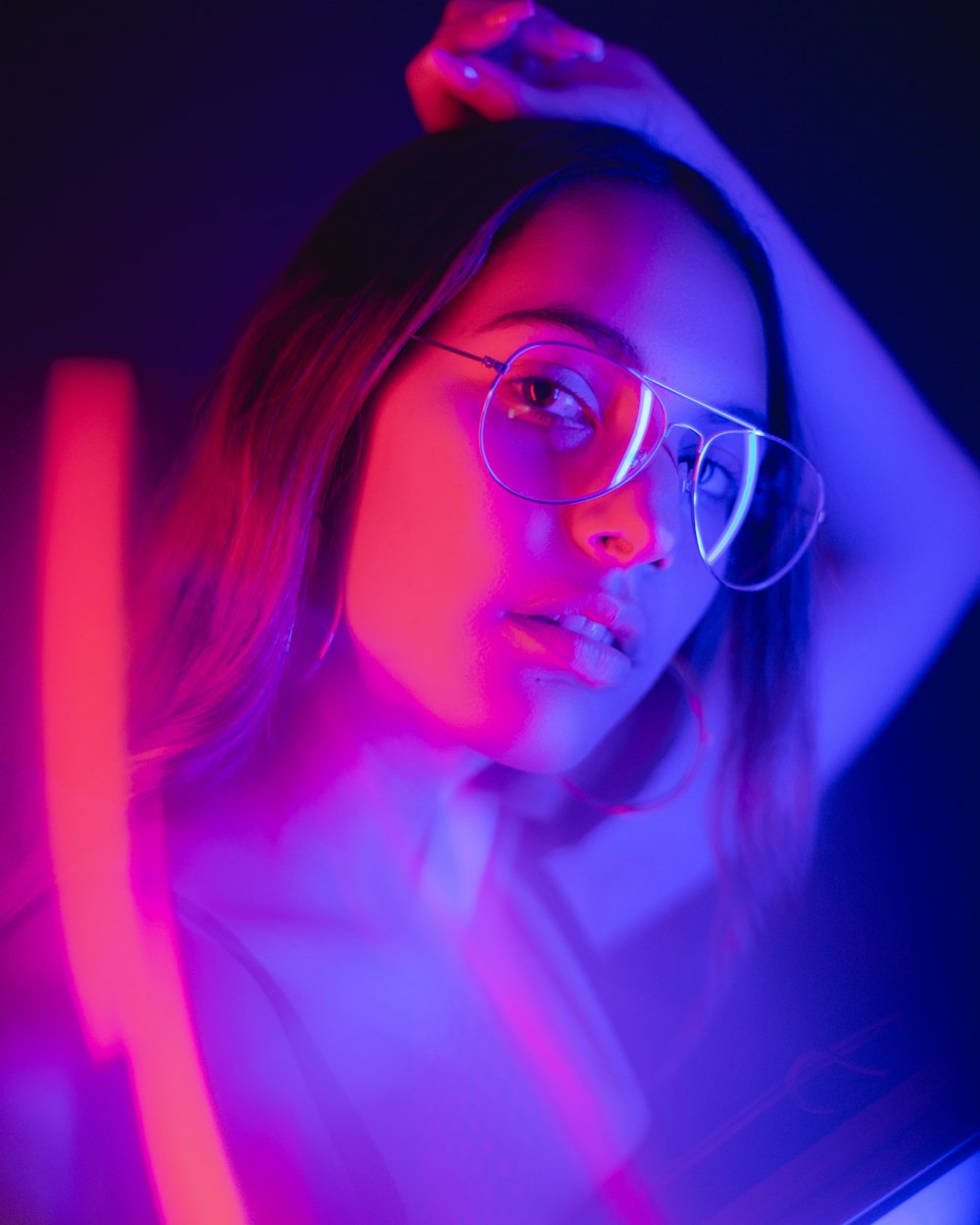 woman in black framed eyeglasses