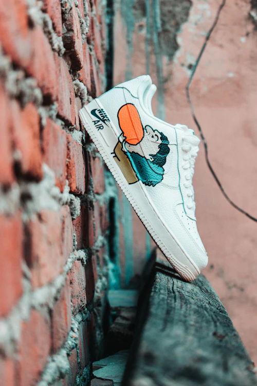 Custom painted Air Force 1 sneakers with abstract art design