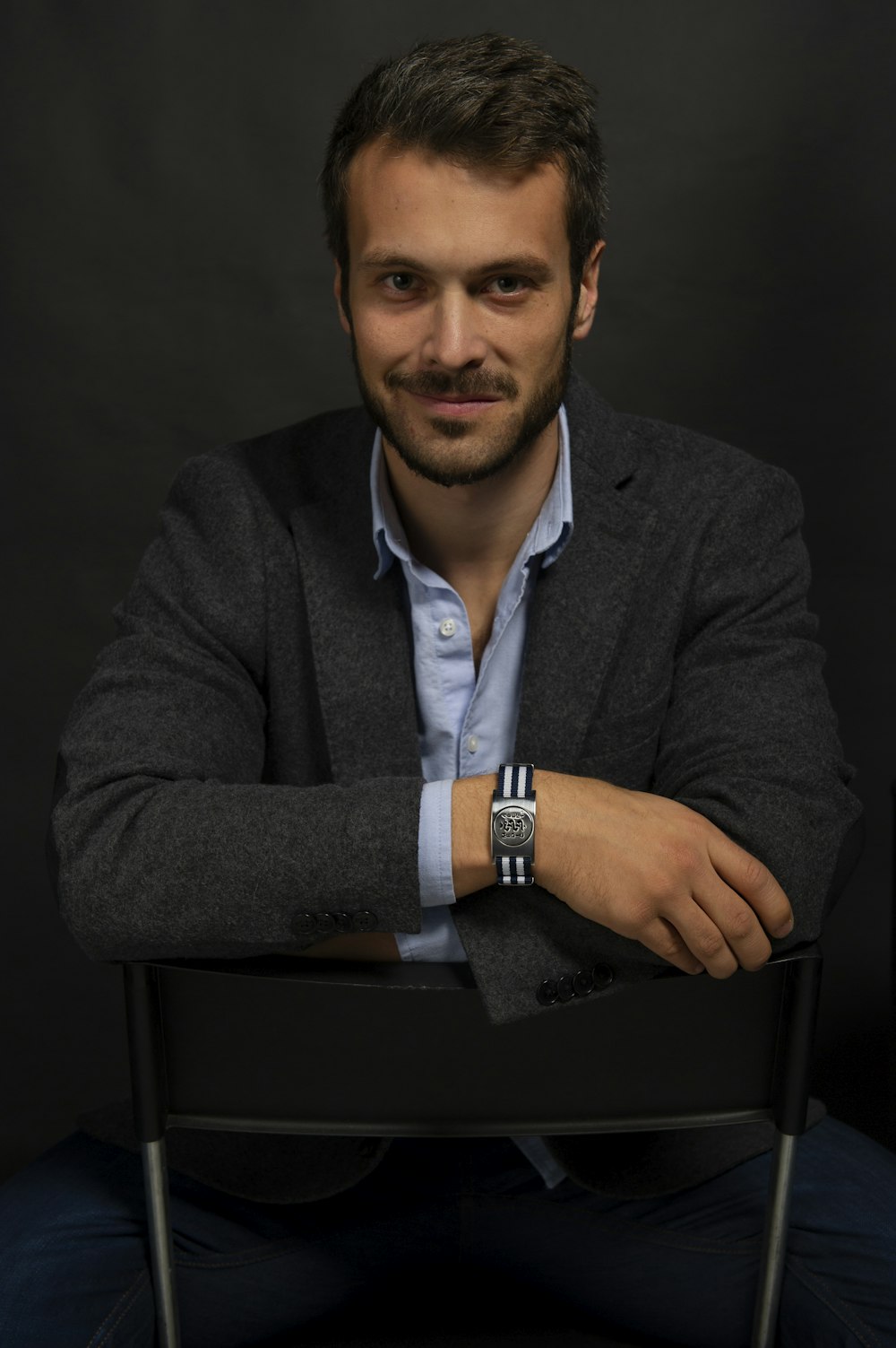 man in black suit jacket