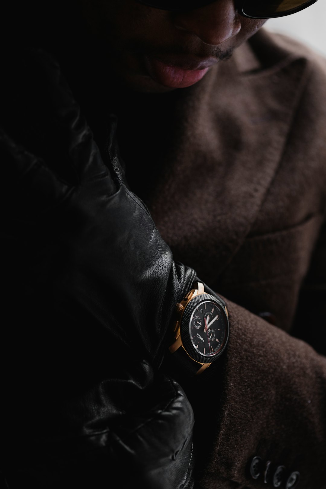black leather strap analog watch