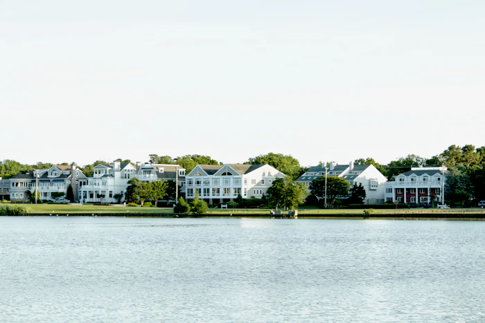 Waterfront beach town homes on the East Coast in summer