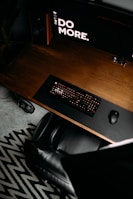 A well-organized workspace featuring a monitor and keyboard.