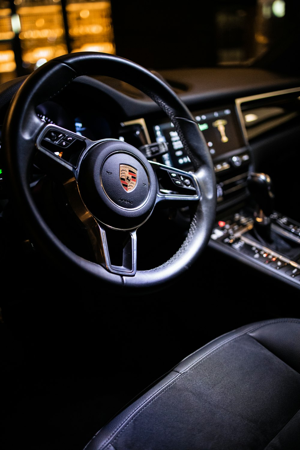 black and silver steering wheel