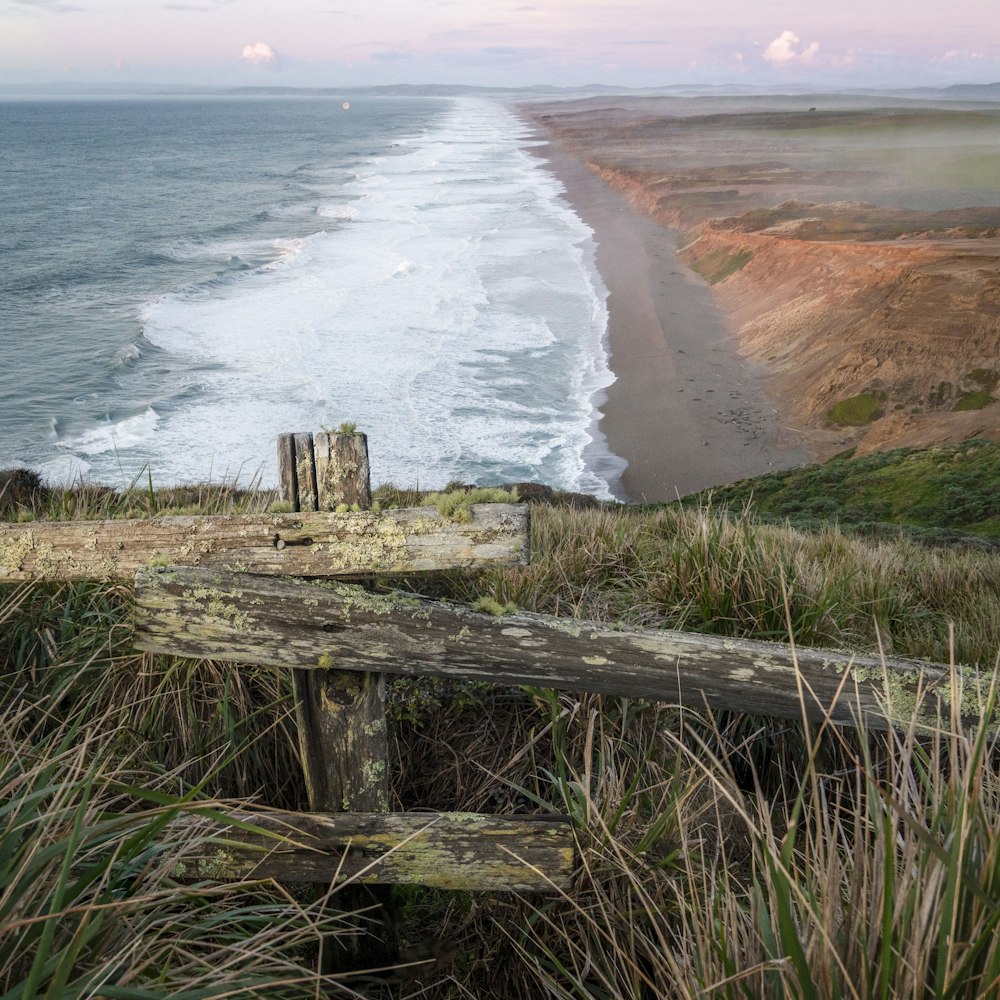 brown wooden fence on seashore during daytime