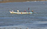 A small group on a private fishing tour, smiling with their fresh catch on a calm sea.