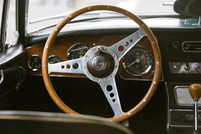 Close-up of a car steering wheel
