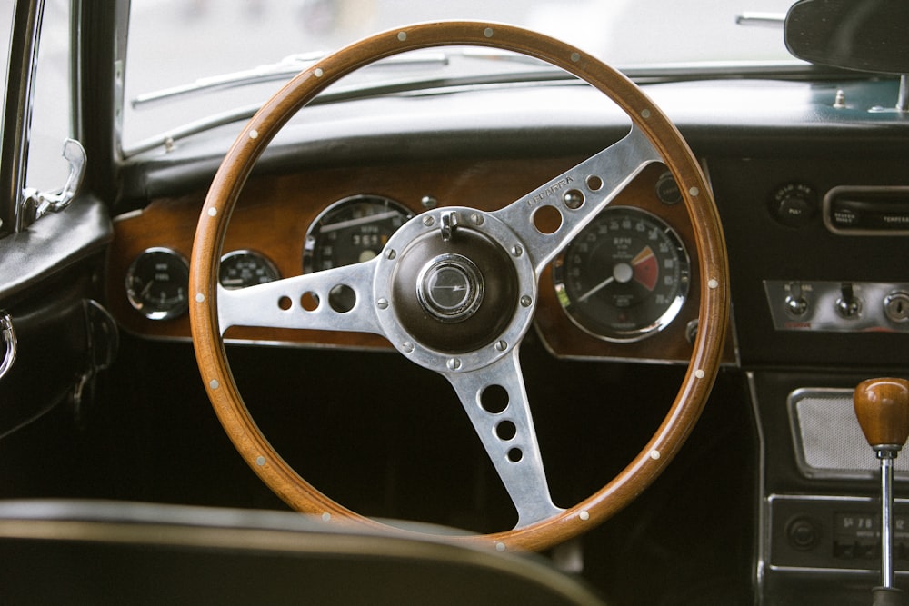 brown and silver steering wheel